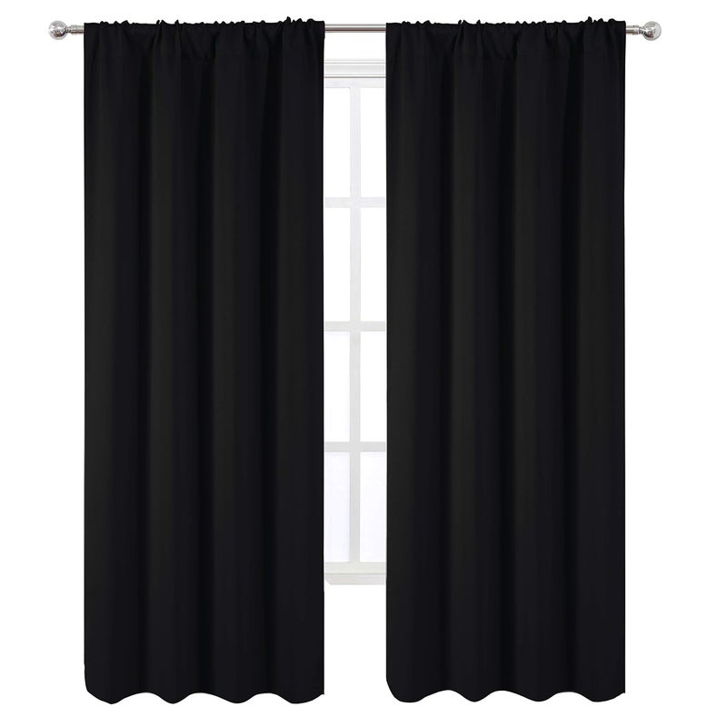LEMOMO Black Blackout Curtains/42 x 84 Inch/Set of 2 Panels Room Darkening Curtains for Bedroom - Image 2